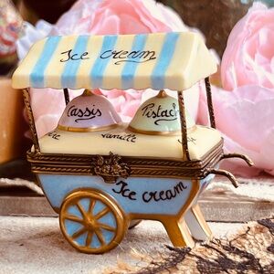 Limoges Hand-Painted Ice Cream Cart Porcelain Trinket Box Collector’s Item